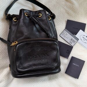 Prada Black Leather Bag with Gold Accents